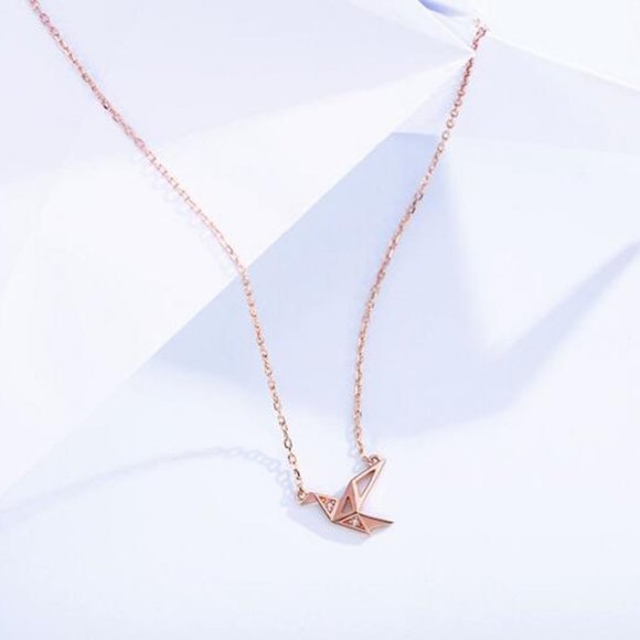 925 Sterling Silver Diamond Paper Crane Neckla - Picture 6 of 8